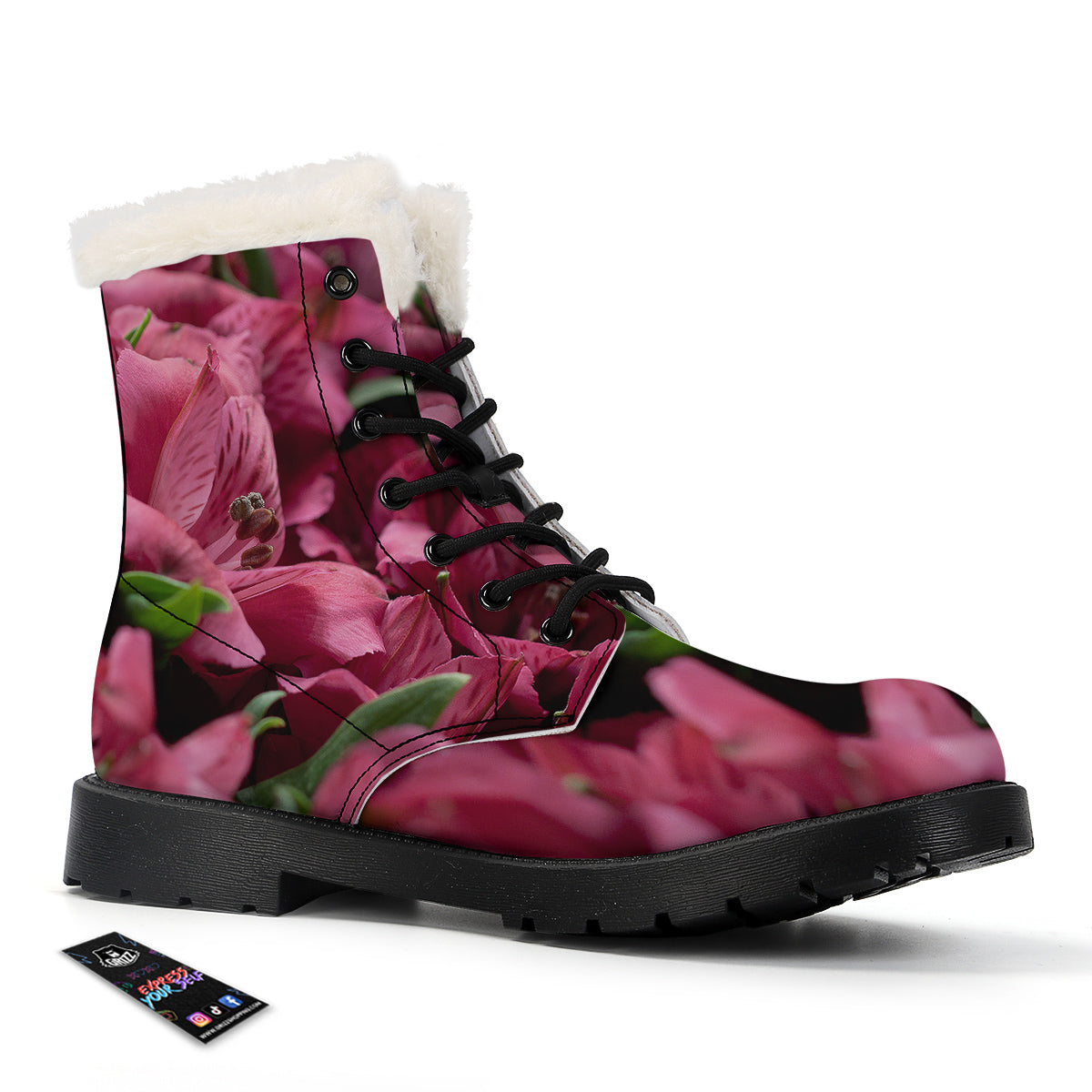 Alstroemeria Burgundy Print Winter Boots-grizzshop