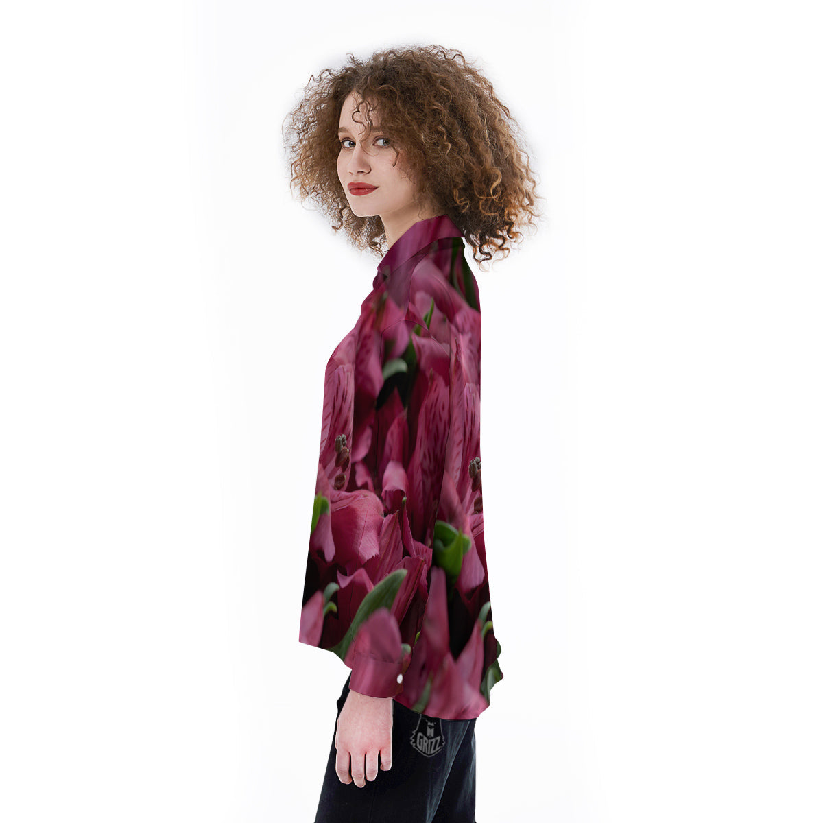 Alstroemeria Burgundy Print Women's Long Sleeve Shirts-grizzshop