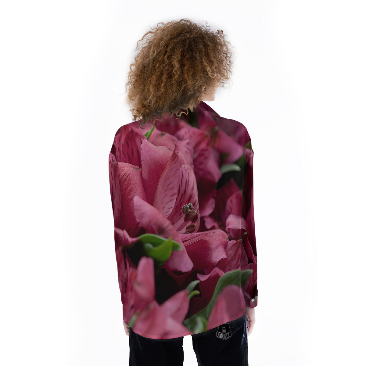 Alstroemeria Burgundy Print Women's Long Sleeve Shirts-grizzshop