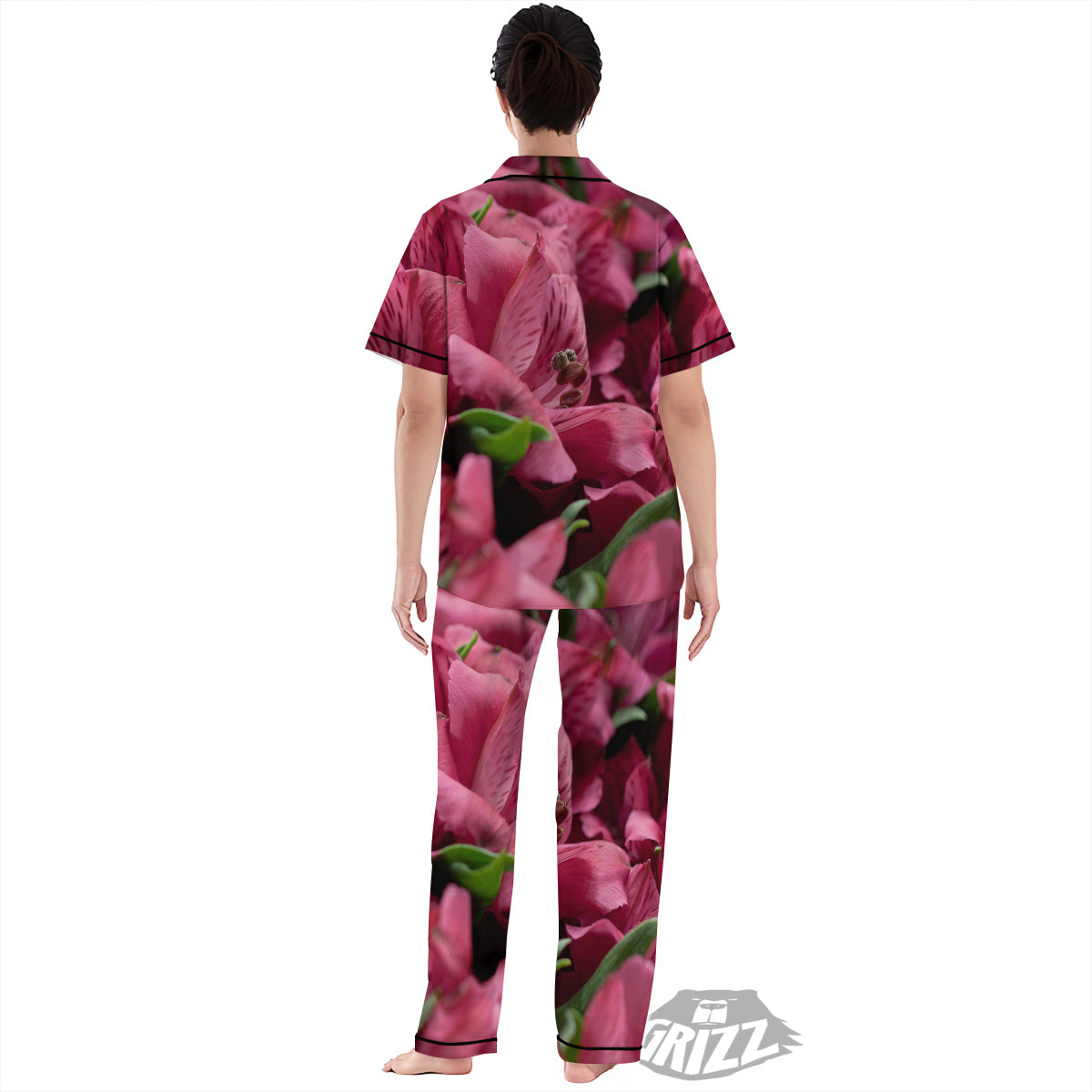 Alstroemeria Burgundy Print Women's Pajamas Set-grizzshop