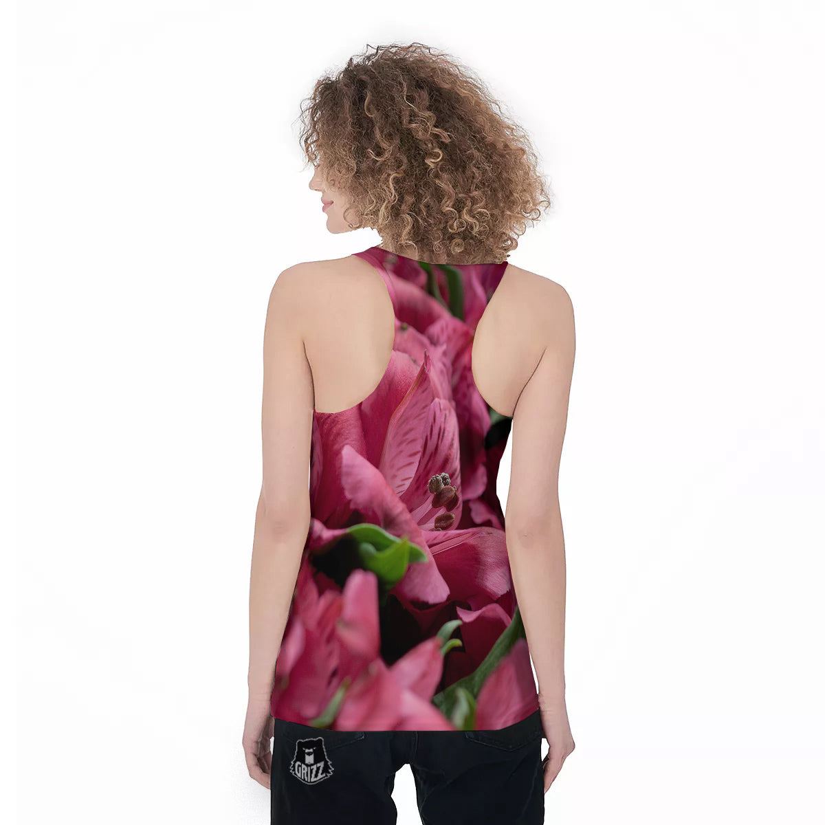 Alstroemeria Burgundy Print Women's Racerback Tank Top-grizzshop