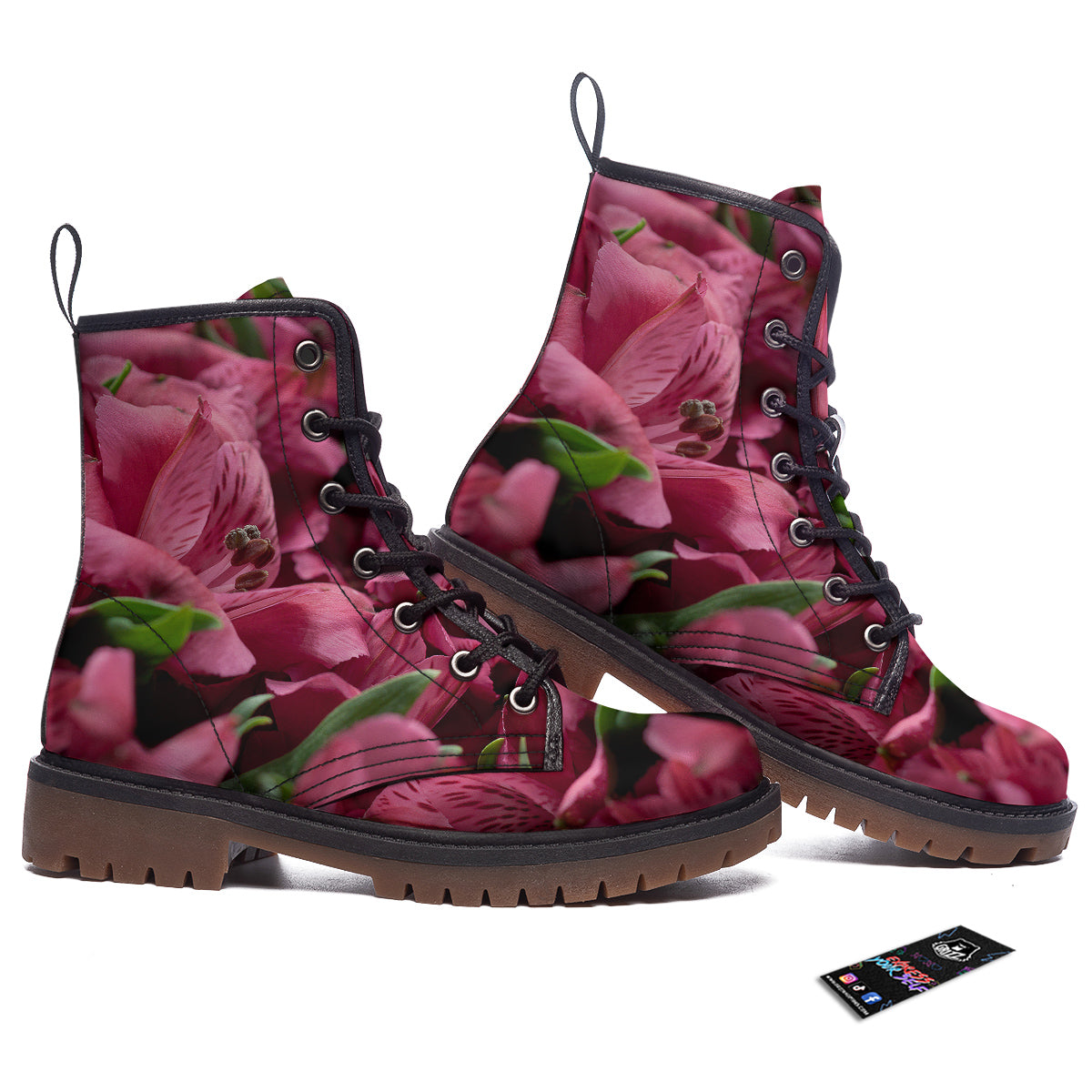 Alstroemeria Burgundy Print Work Boots-grizzshop