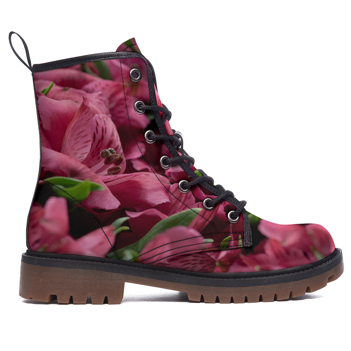 Alstroemeria Burgundy Print Work Boots-grizzshop