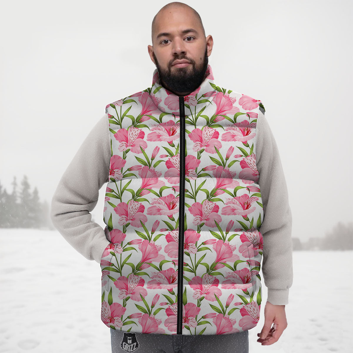 Alstroemeria Flowers Print Down Vest