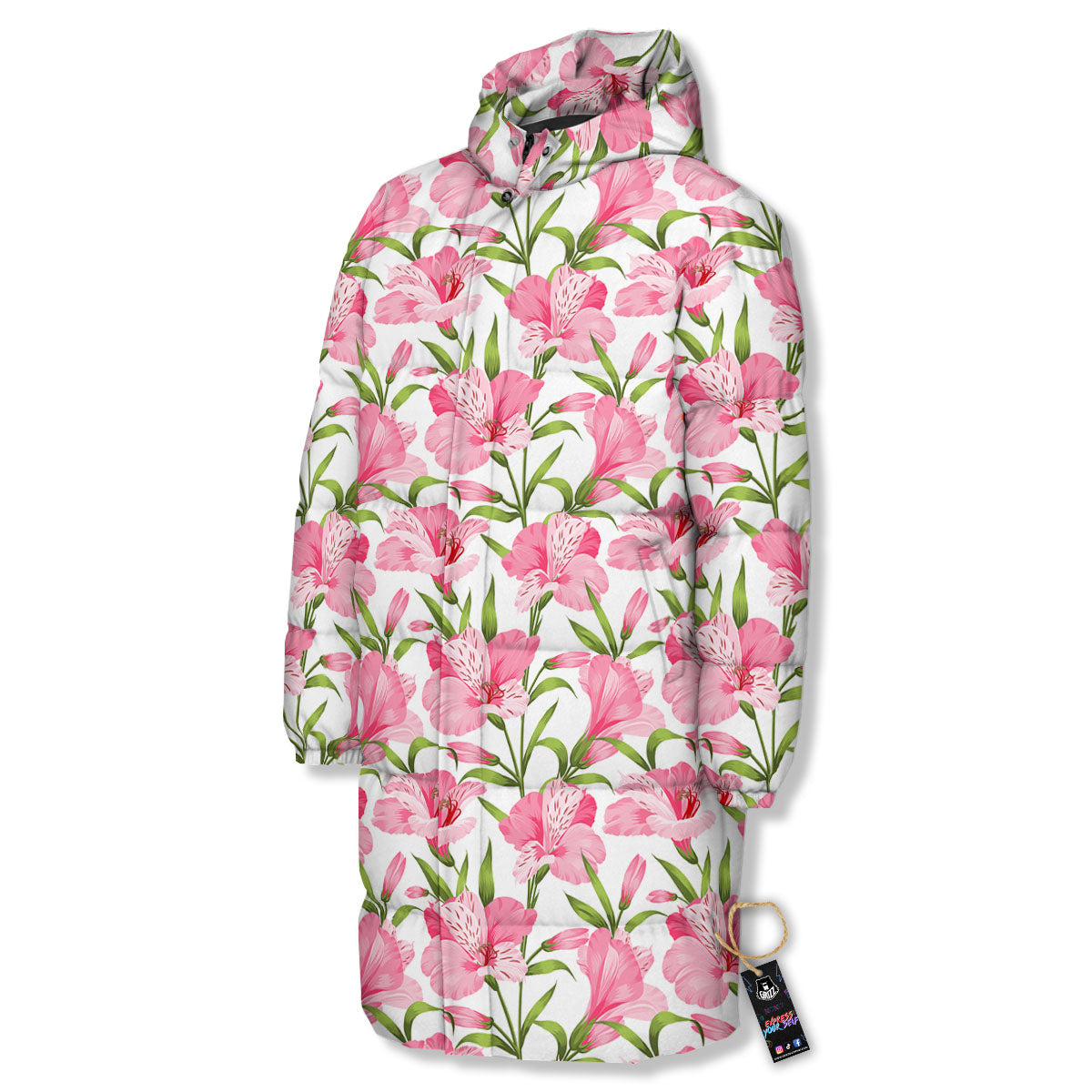 Alstroemeria Flowers Print Long Down Jacket-grizzshop