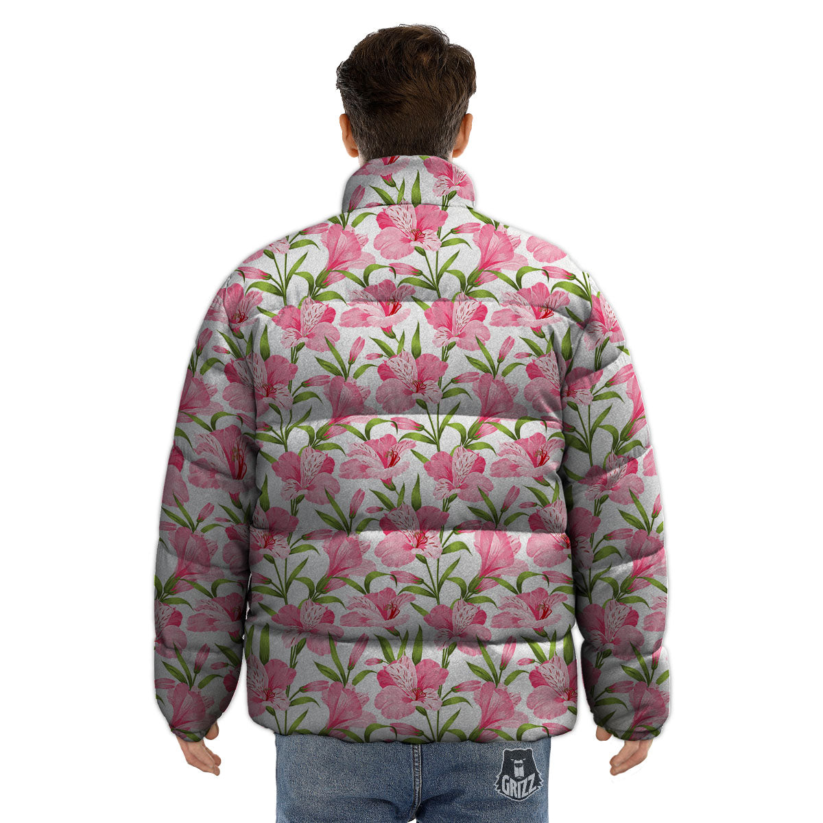 Alstroemeria Flowers Print Puffer Jacket-grizzshop