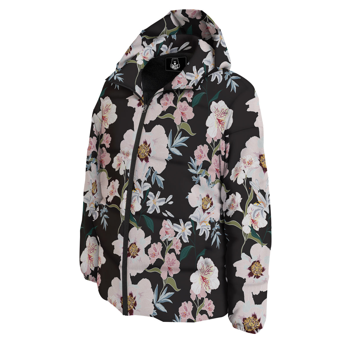 Alstroemeria Pink And White Print Pattern Down Jacket-grizzshop