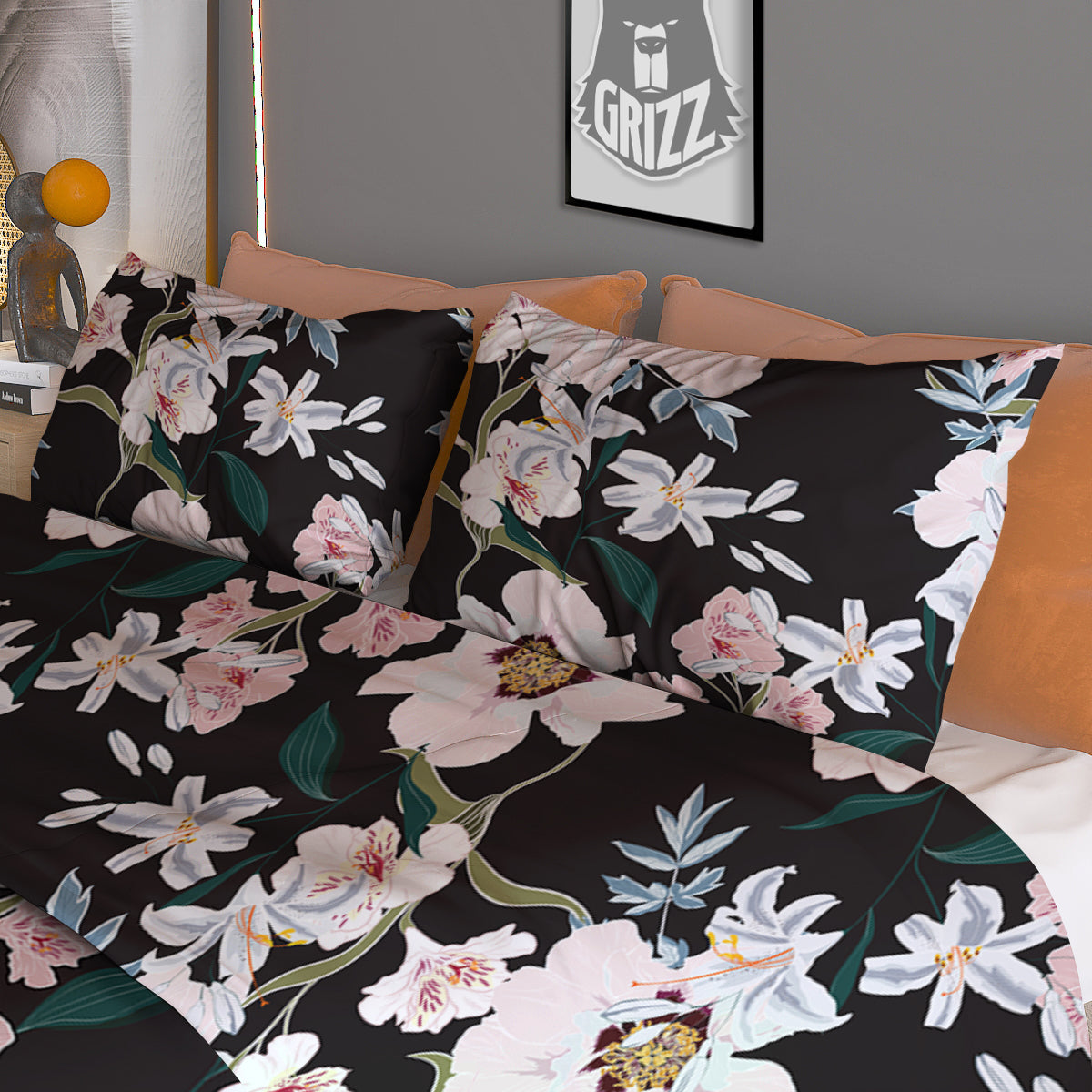 Alstroemeria Pink And White Print Pattern Duvet Cover Bedding Set