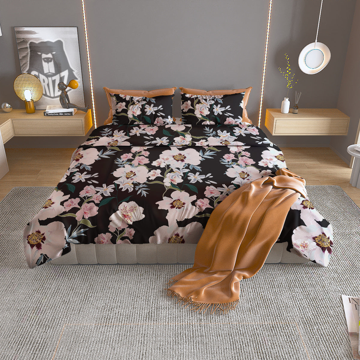 Alstroemeria Pink And White Print Pattern Duvet Cover Bedding Set