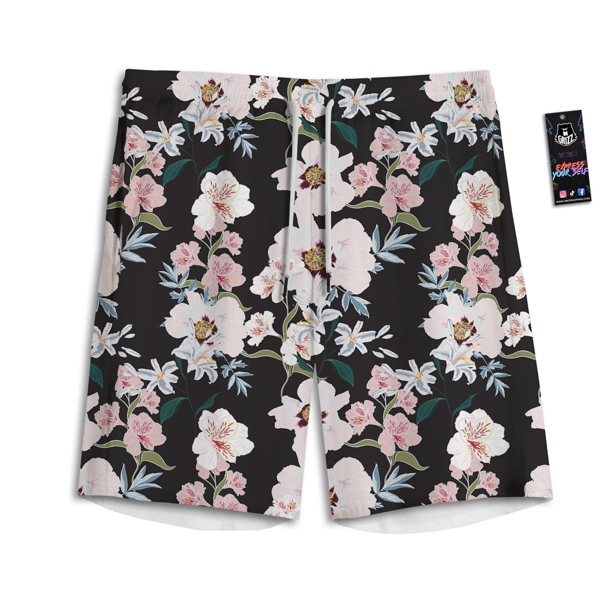 Alstroemeria Pink And White Print Pattern Men's Athletic Shorts