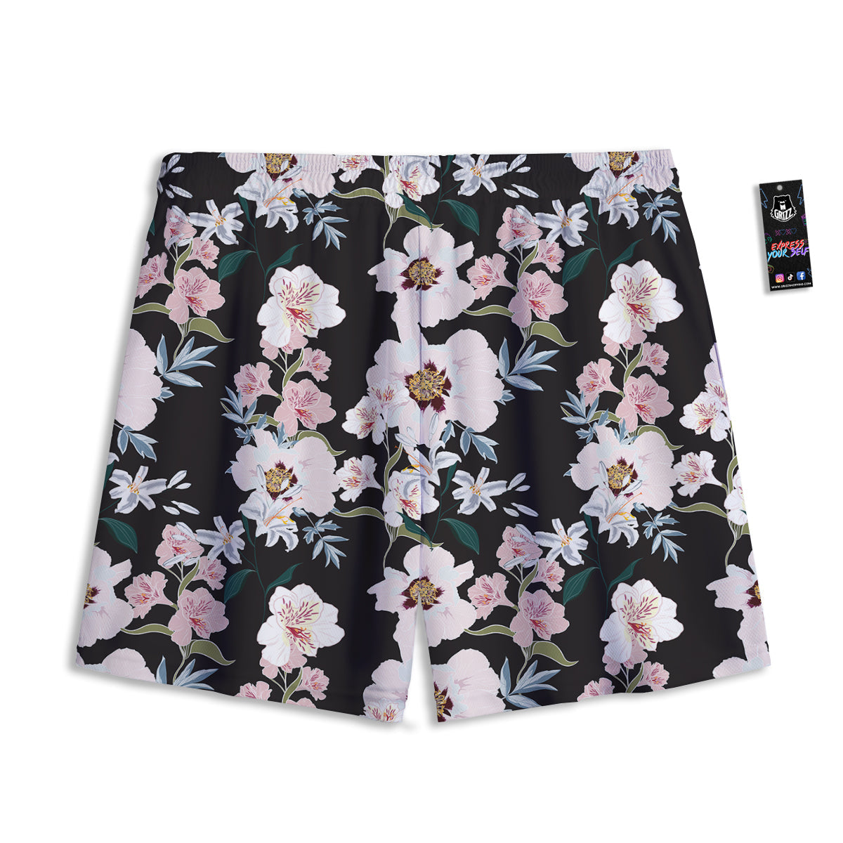 Alstroemeria Pink And White Print Pattern Mesh Shorts
