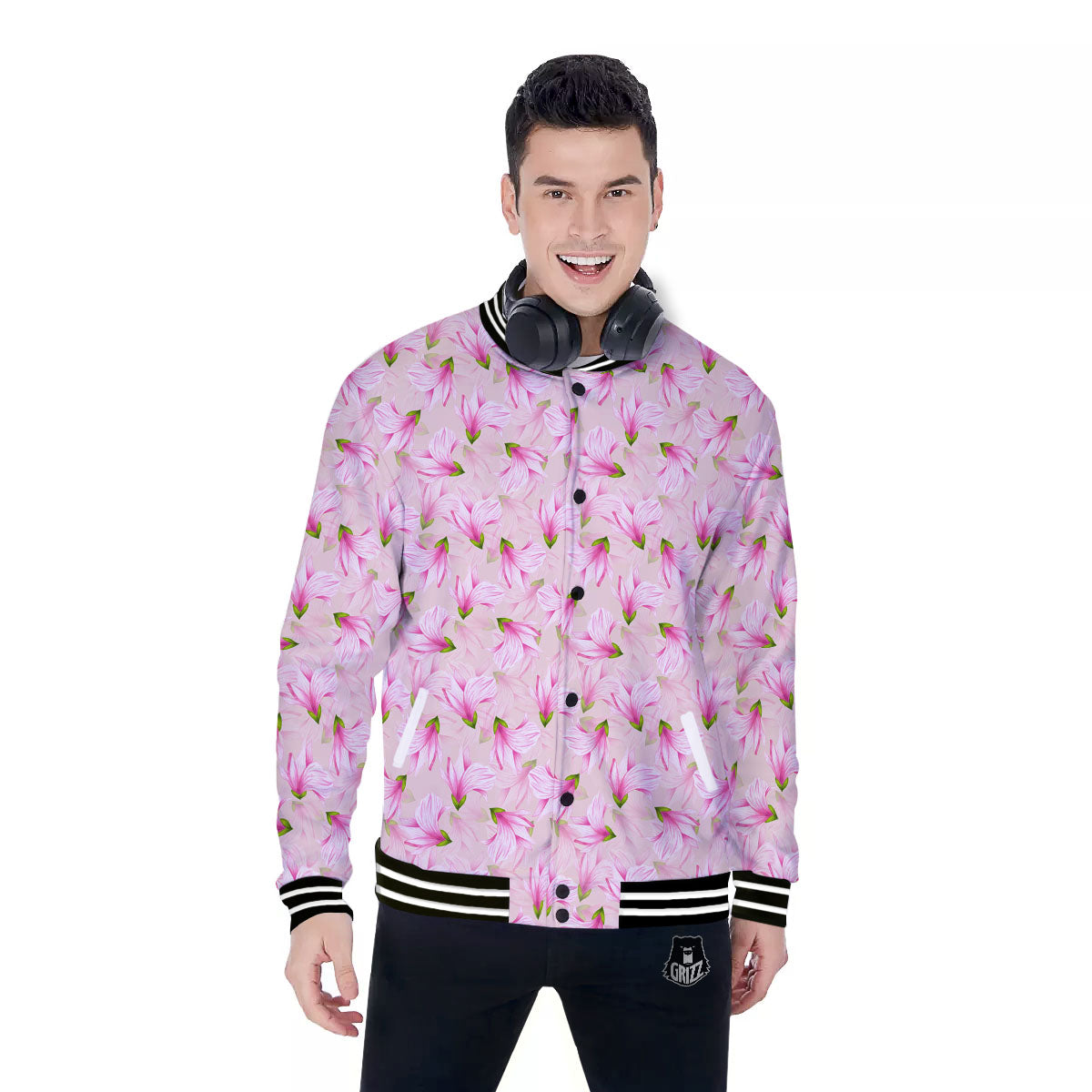 Alstroemeria Pink Print Pattern Baseball Jacket-grizzshop
