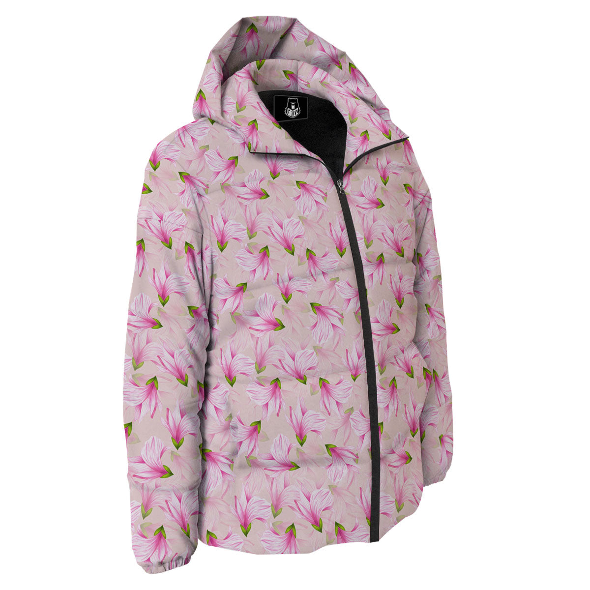 Alstroemeria Pink Print Pattern Down Jacket-grizzshop