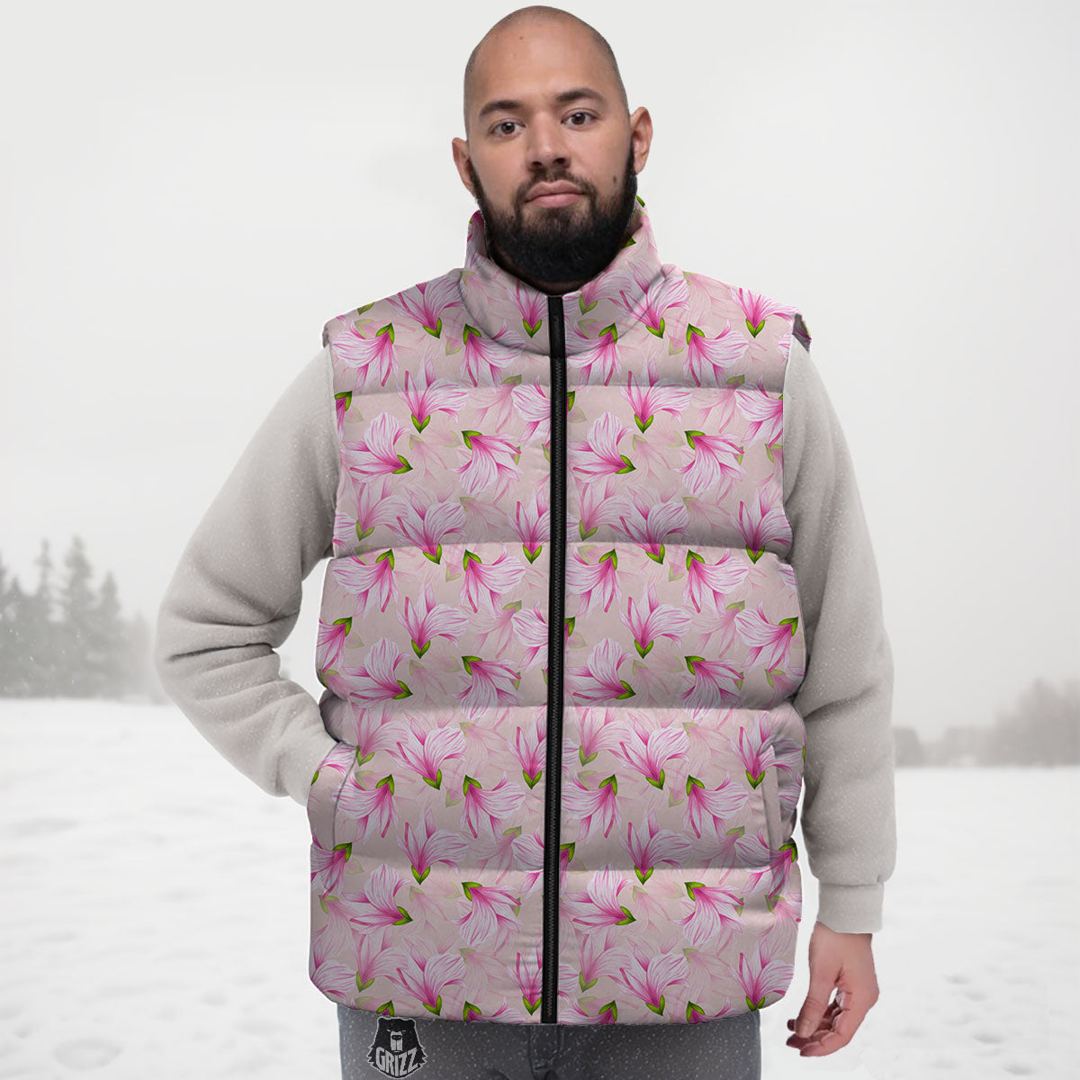Alstroemeria Pink Print Pattern Down Vest