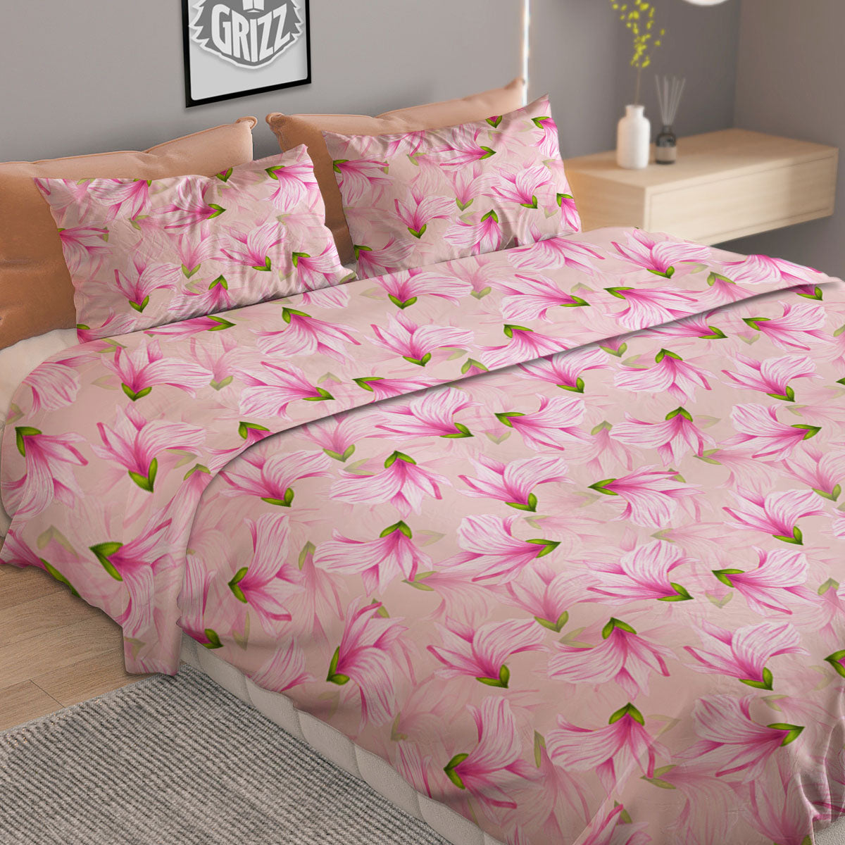 Alstroemeria Pink Print Pattern Duvet Cover Bedding Set