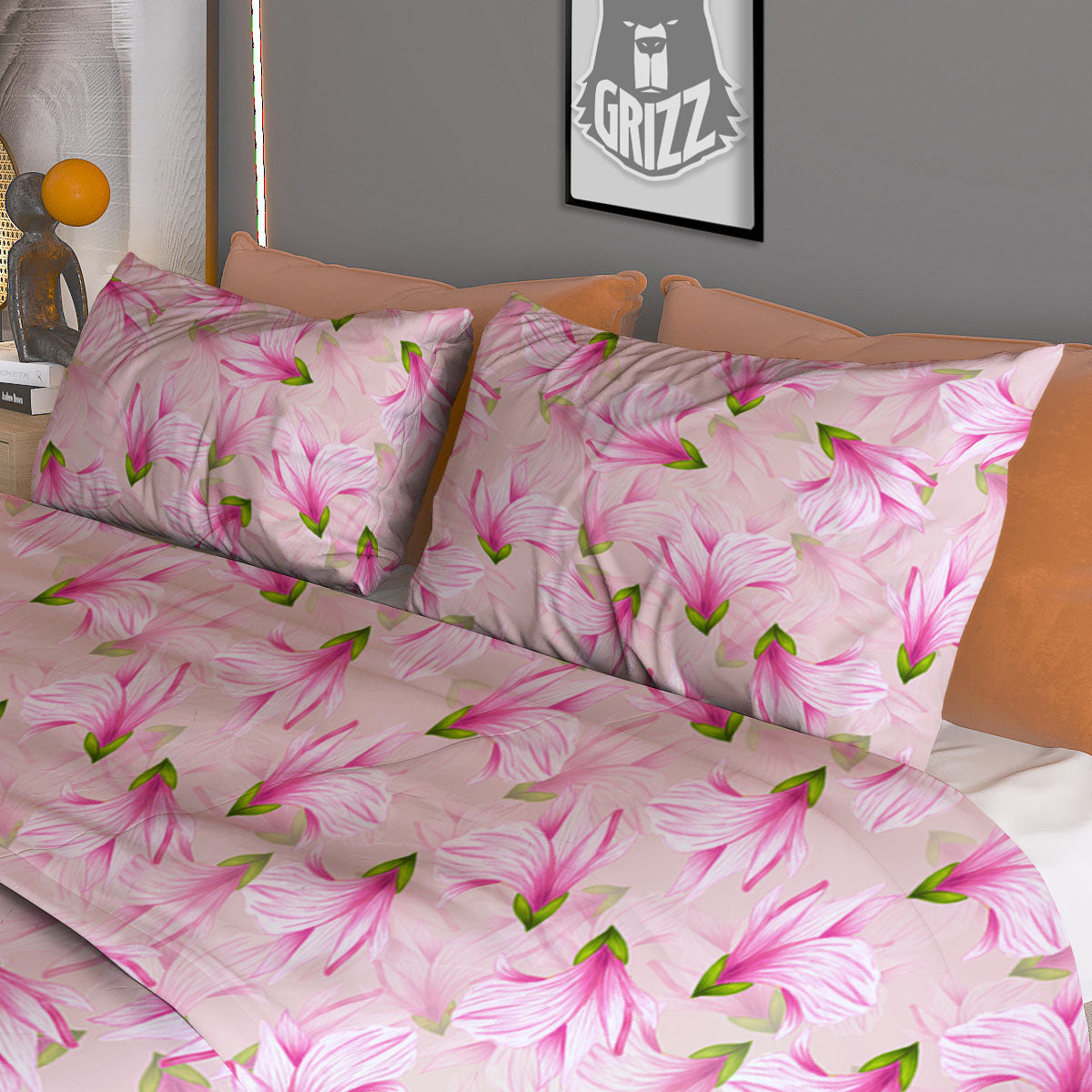 Alstroemeria Pink Print Pattern Duvet Cover Bedding Set