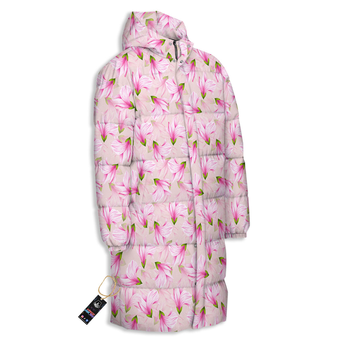 Alstroemeria Pink Print Pattern Long Down Jacket-grizzshop