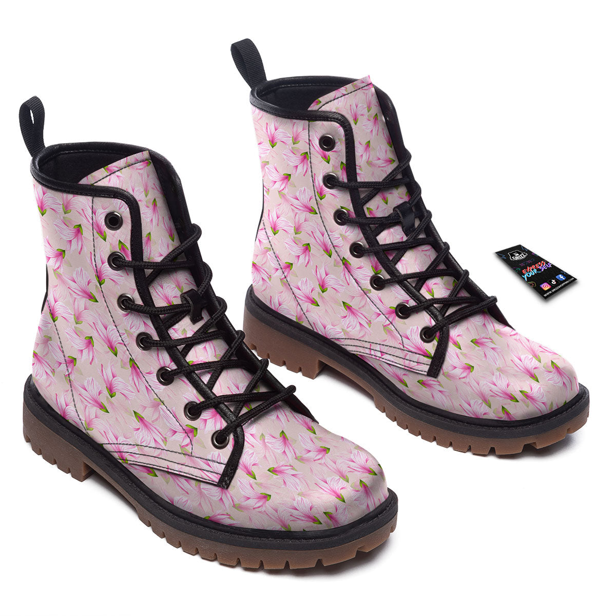 Alstroemeria Pink Print Pattern Work Boots-grizzshop