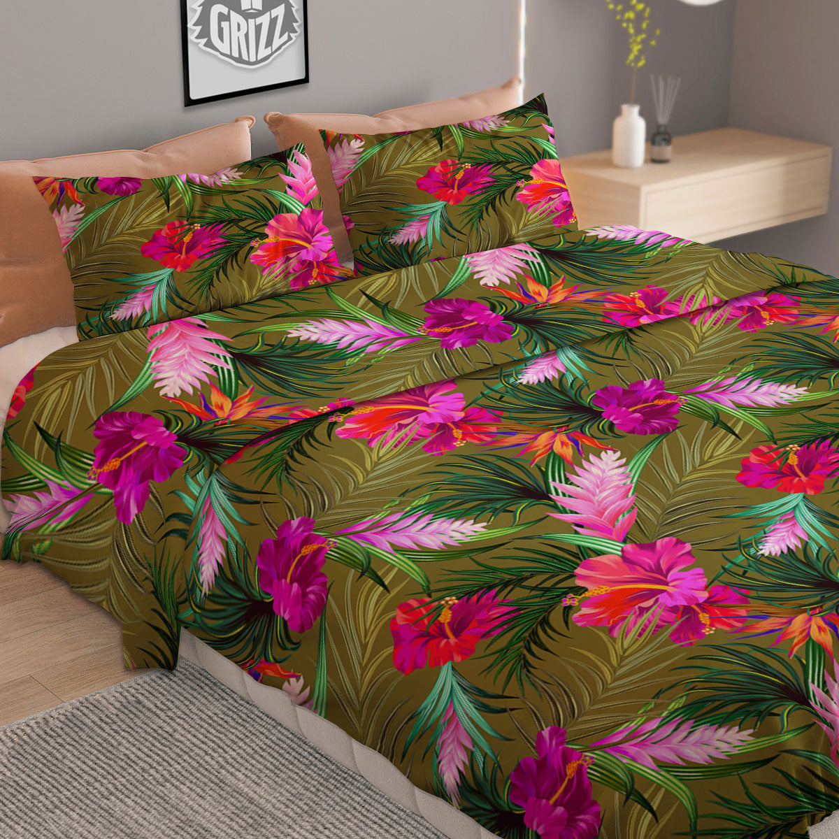 Alstroemeria Pink And White Print Pattern Duvet Cover Bedding Set