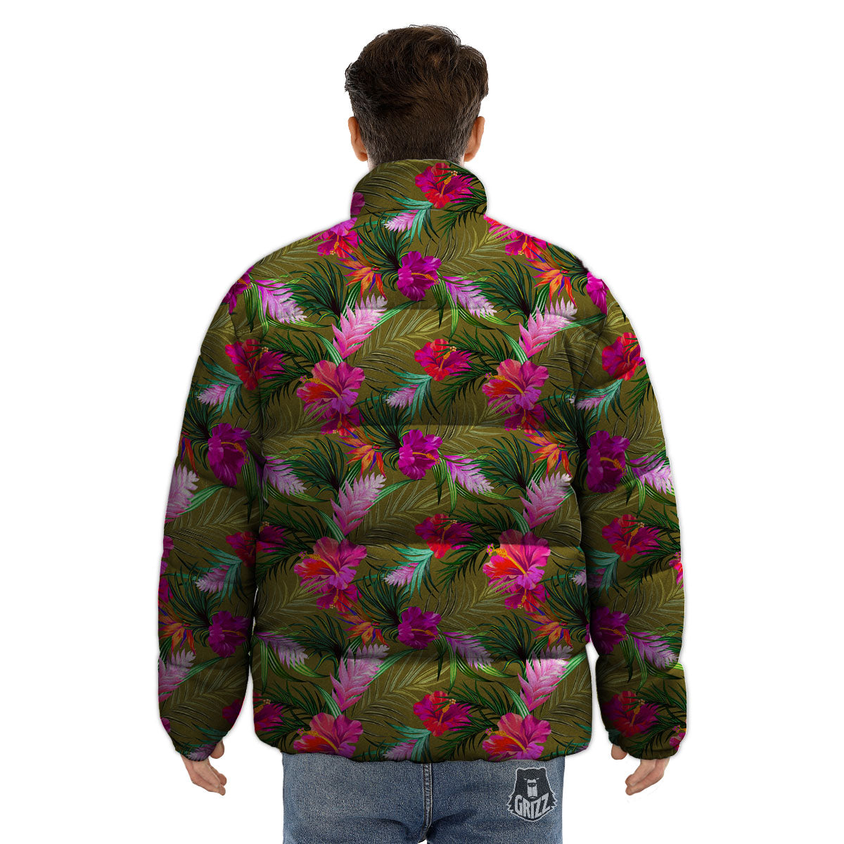 Alstroemeria Purple Pattern Puffer Jacket-grizzshop