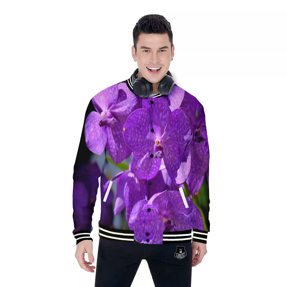 Alstroemeria Purple Print Baseball Jacket-grizzshop