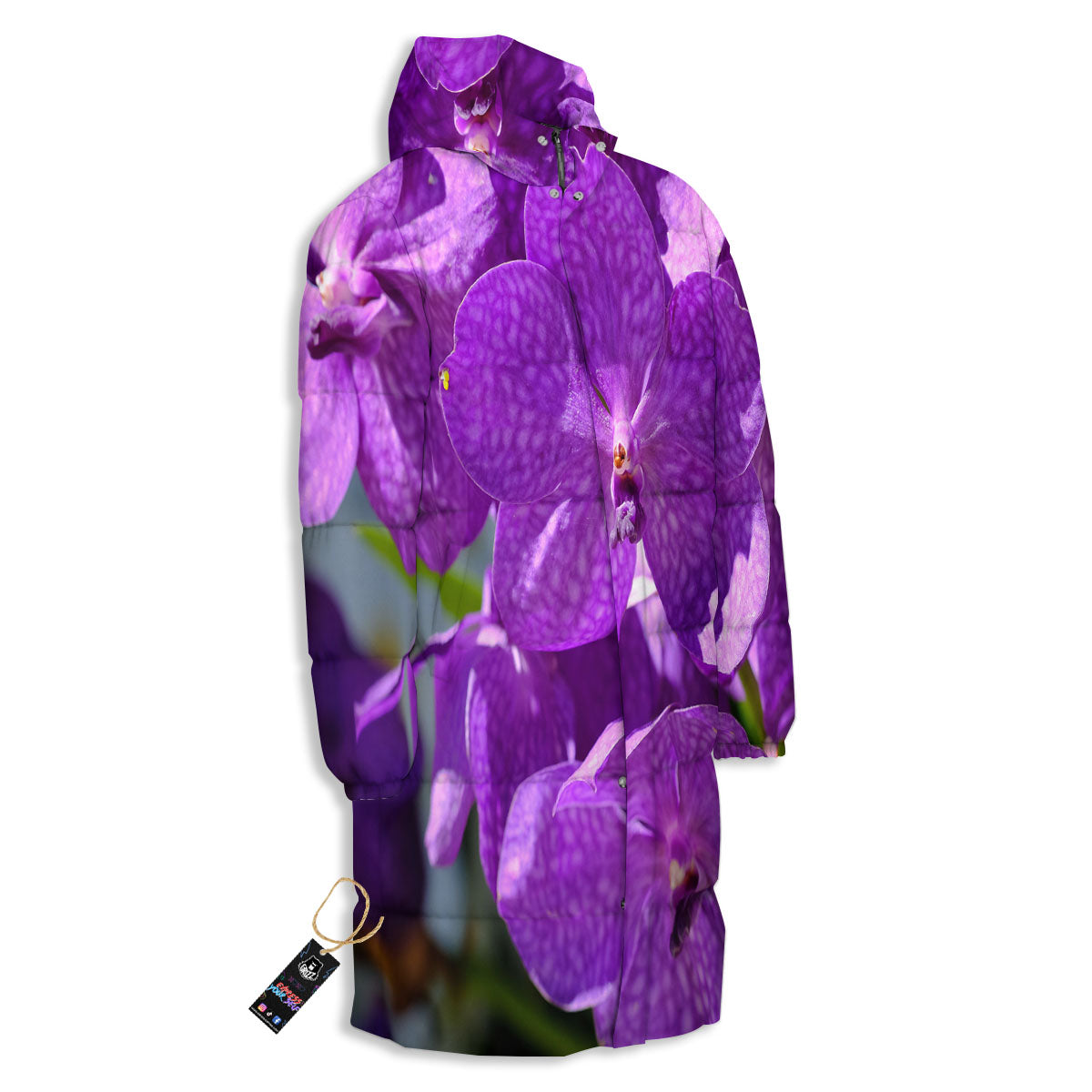 Alstroemeria Purple Print Long Down Jacket-grizzshop
