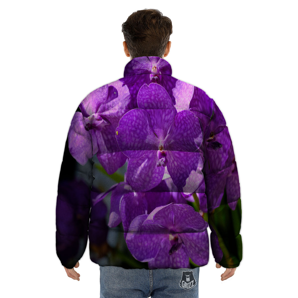 Alstroemeria Purple Print Puffer Jacket-grizzshop