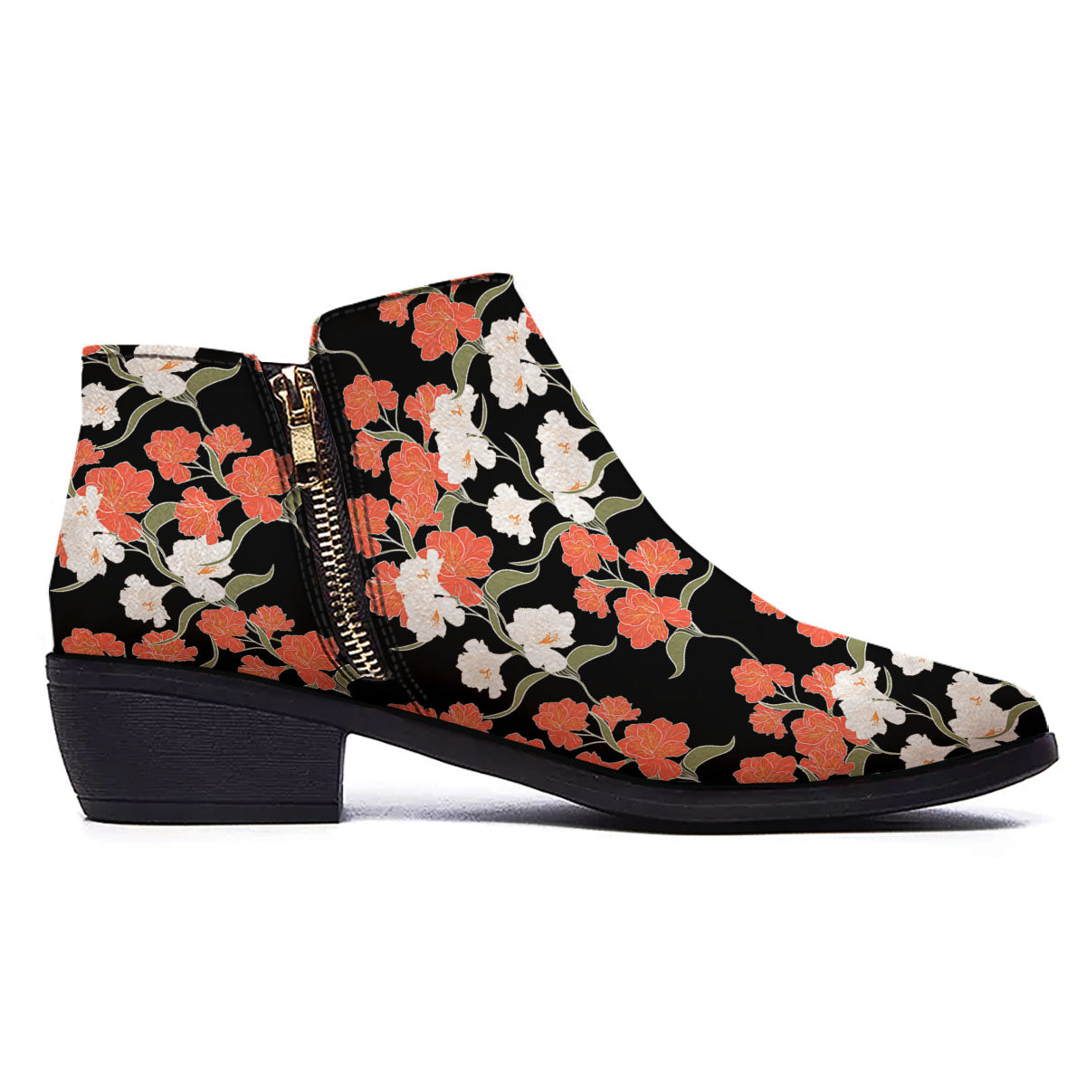 Alstroemeria Red Print Pattern Ankle Boots-grizzshop