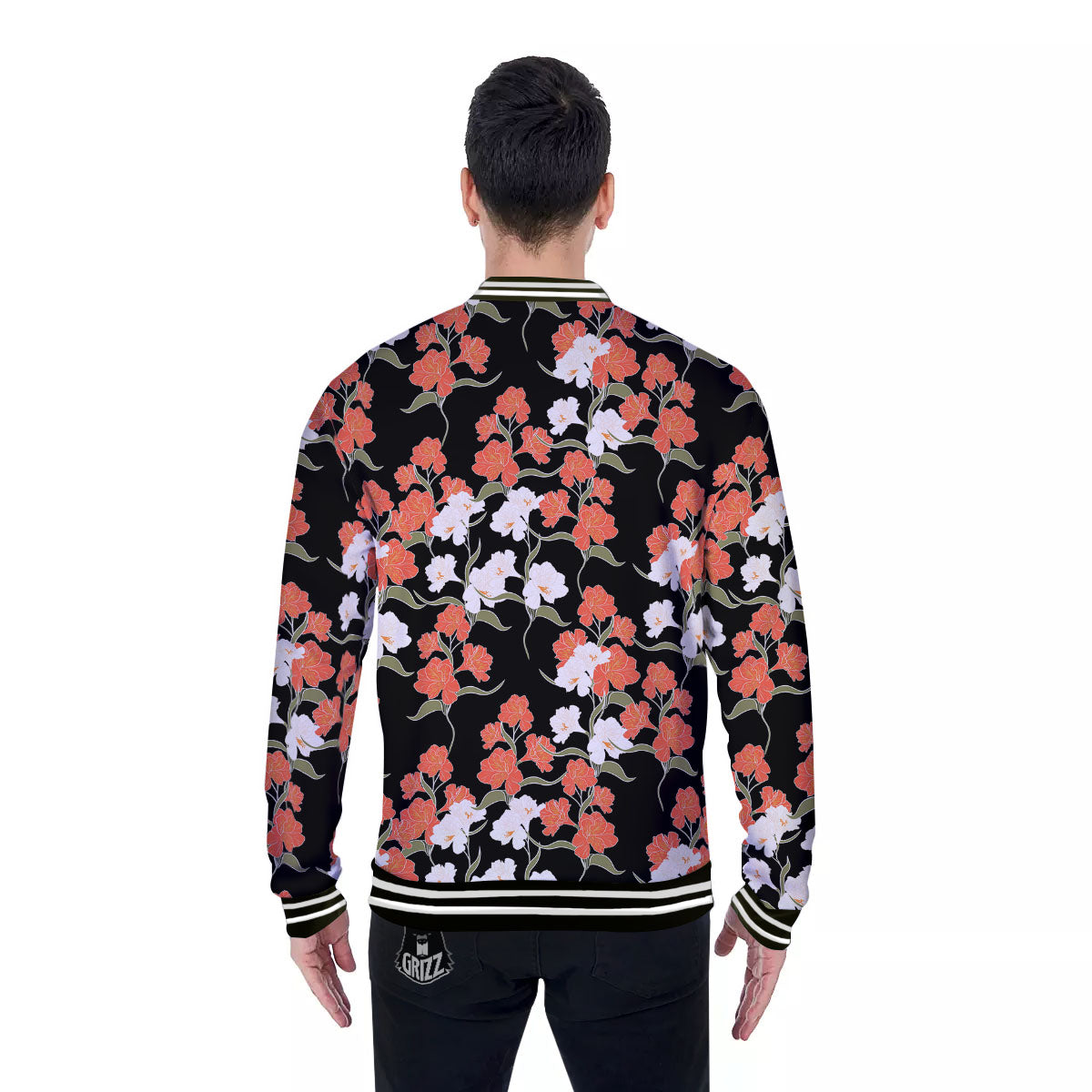 Alstroemeria Red Print Pattern Baseball Jacket-grizzshop