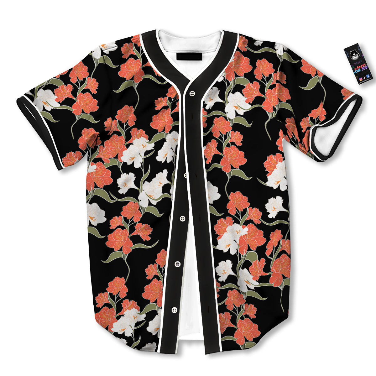Alstroemeria Red Print Pattern Baseball Jersey-grizzshop