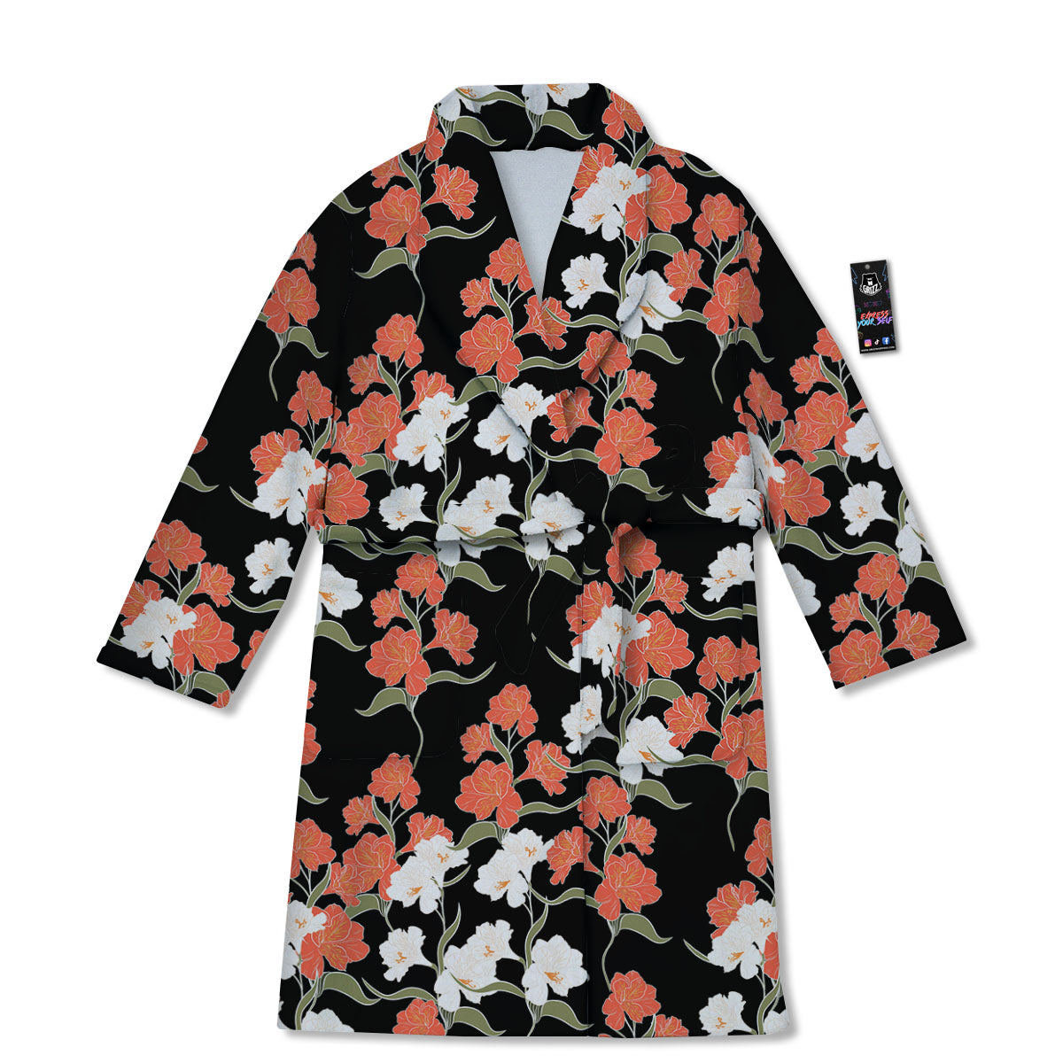 Alstroemeria Red Print Pattern Bathrobe-grizzshop