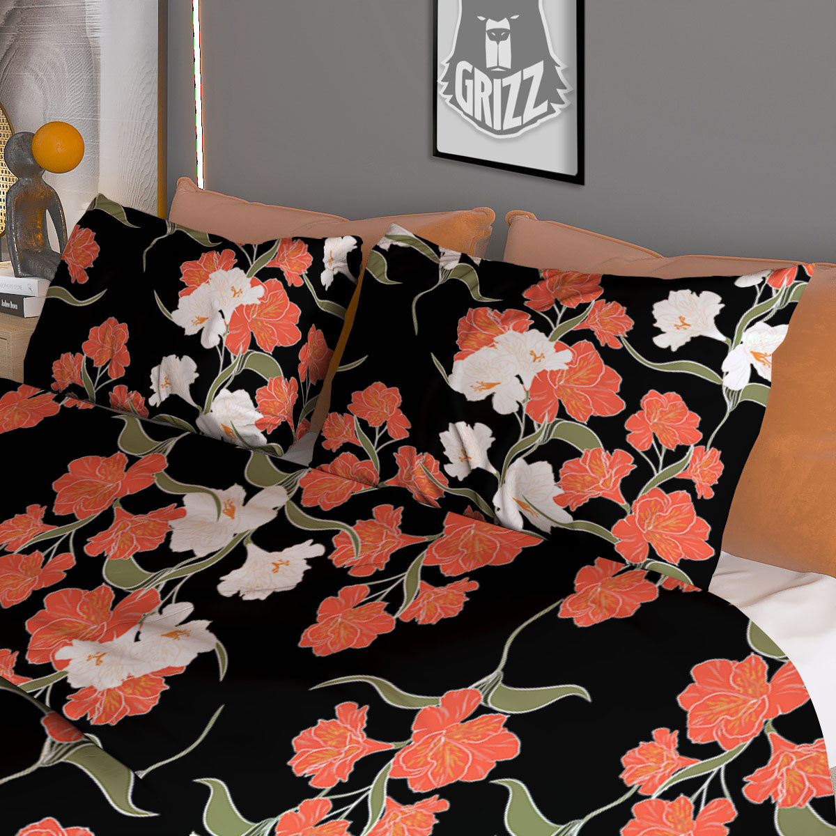 Alstroemeria Watercolor Print Pattern Duvet Cover Bedding Set