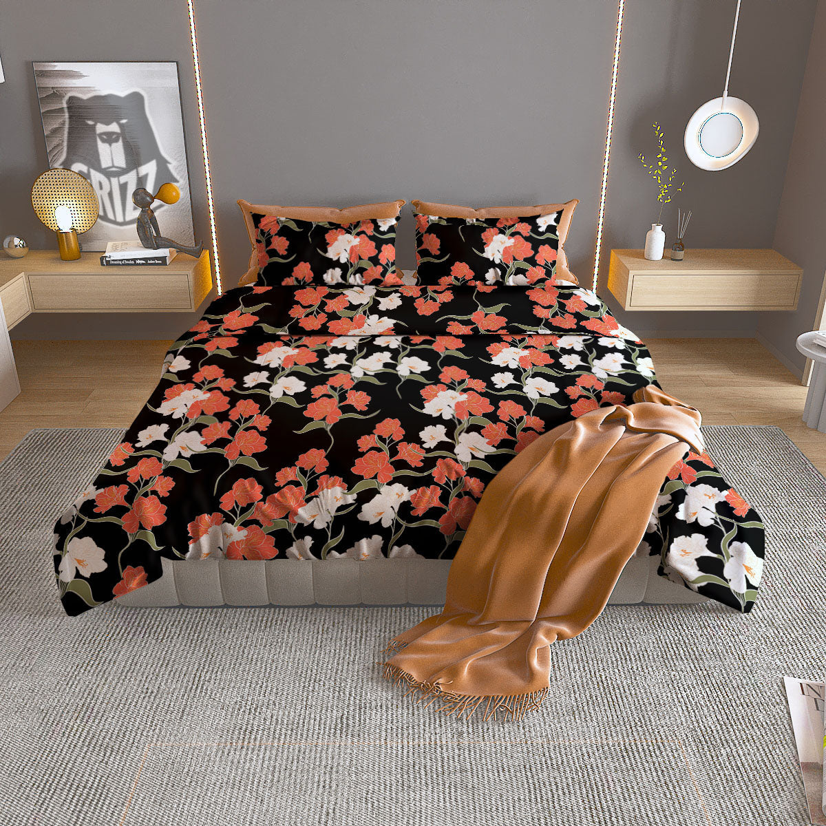 Alstroemeria Watercolor Print Pattern Duvet Cover Bedding Set