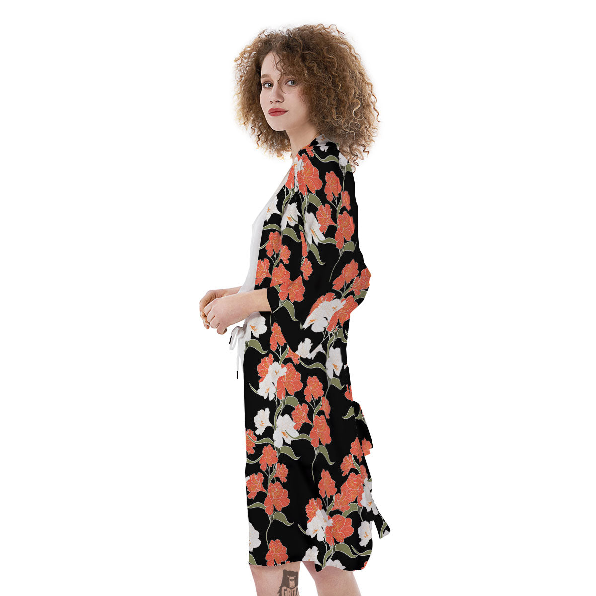 Alstroemeria Red Print Pattern Kimono-grizzshop