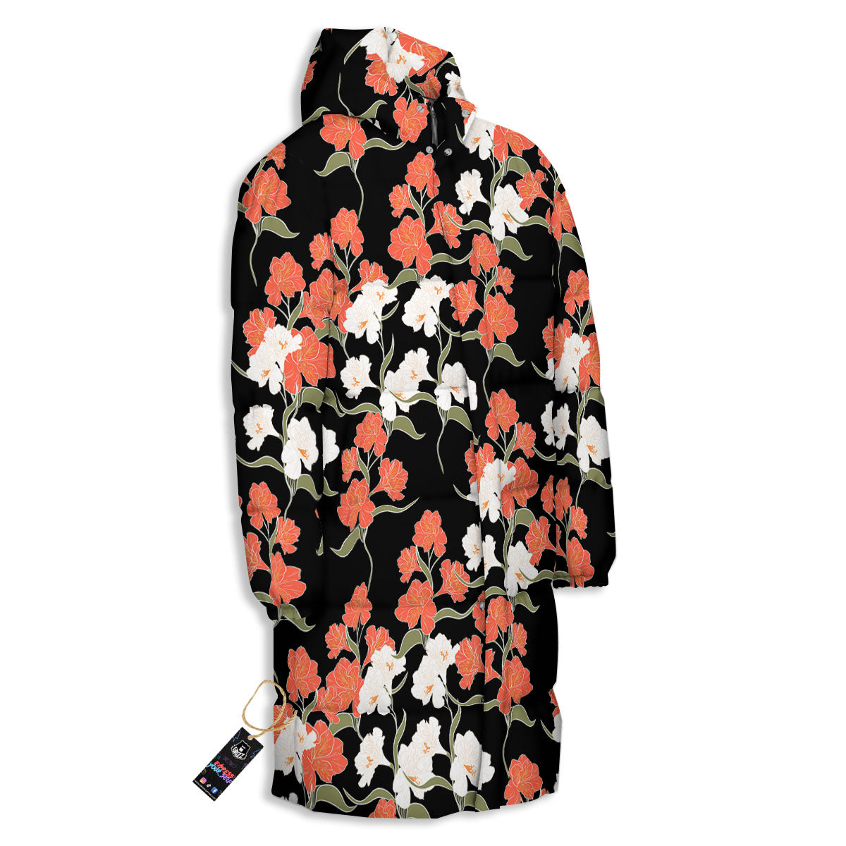 Alstroemeria Red Print Pattern Long Down Jacket-grizzshop
