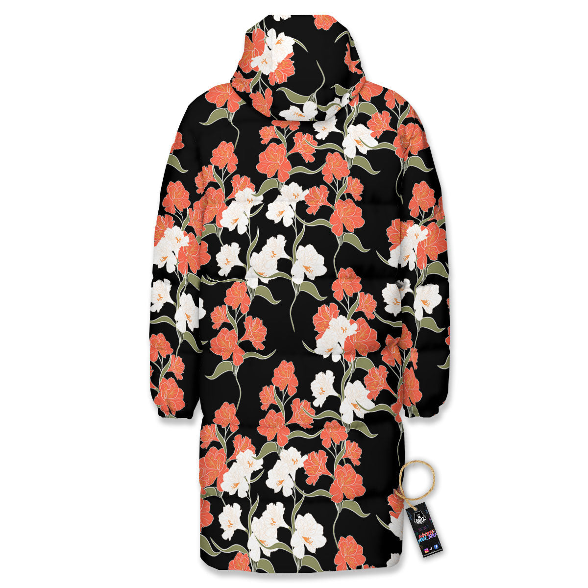 Alstroemeria Red Print Pattern Long Down Jacket-grizzshop