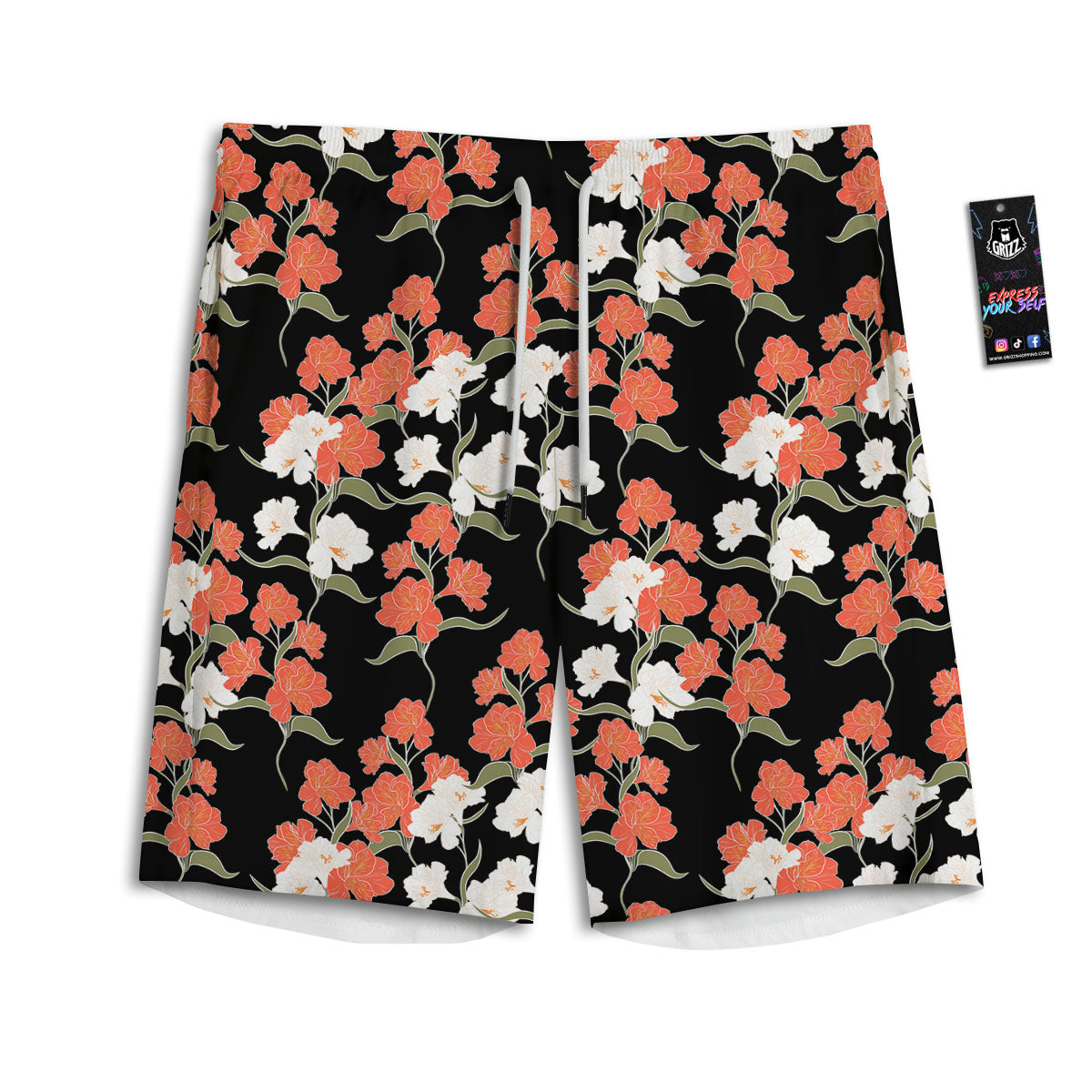 Alstroemeria Red Print Pattern Men's Athletic Shorts
