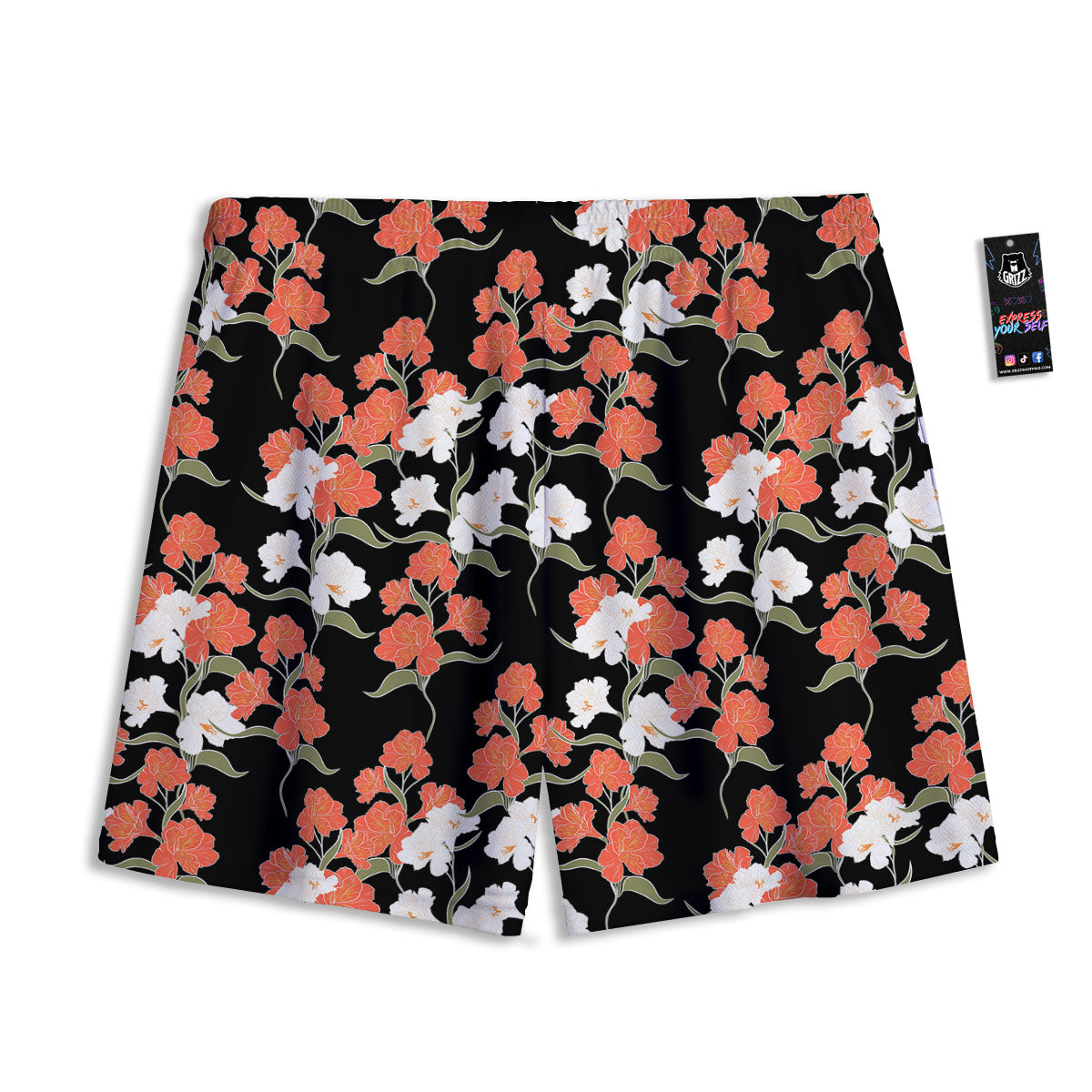 Alstroemeria Red Print Pattern Mesh Shorts