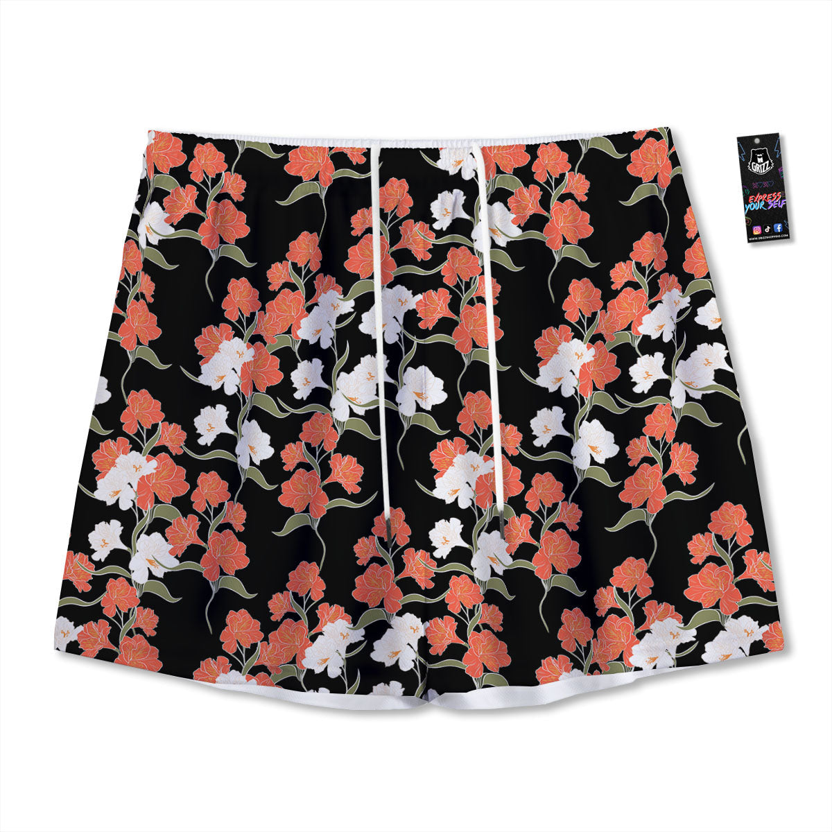 Alstroemeria Red Print Pattern Mesh Shorts