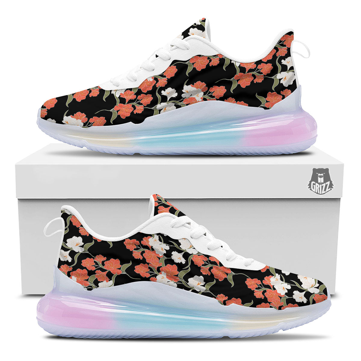 Alstroemeria Red Print Pattern Running Sneakers-grizzshop