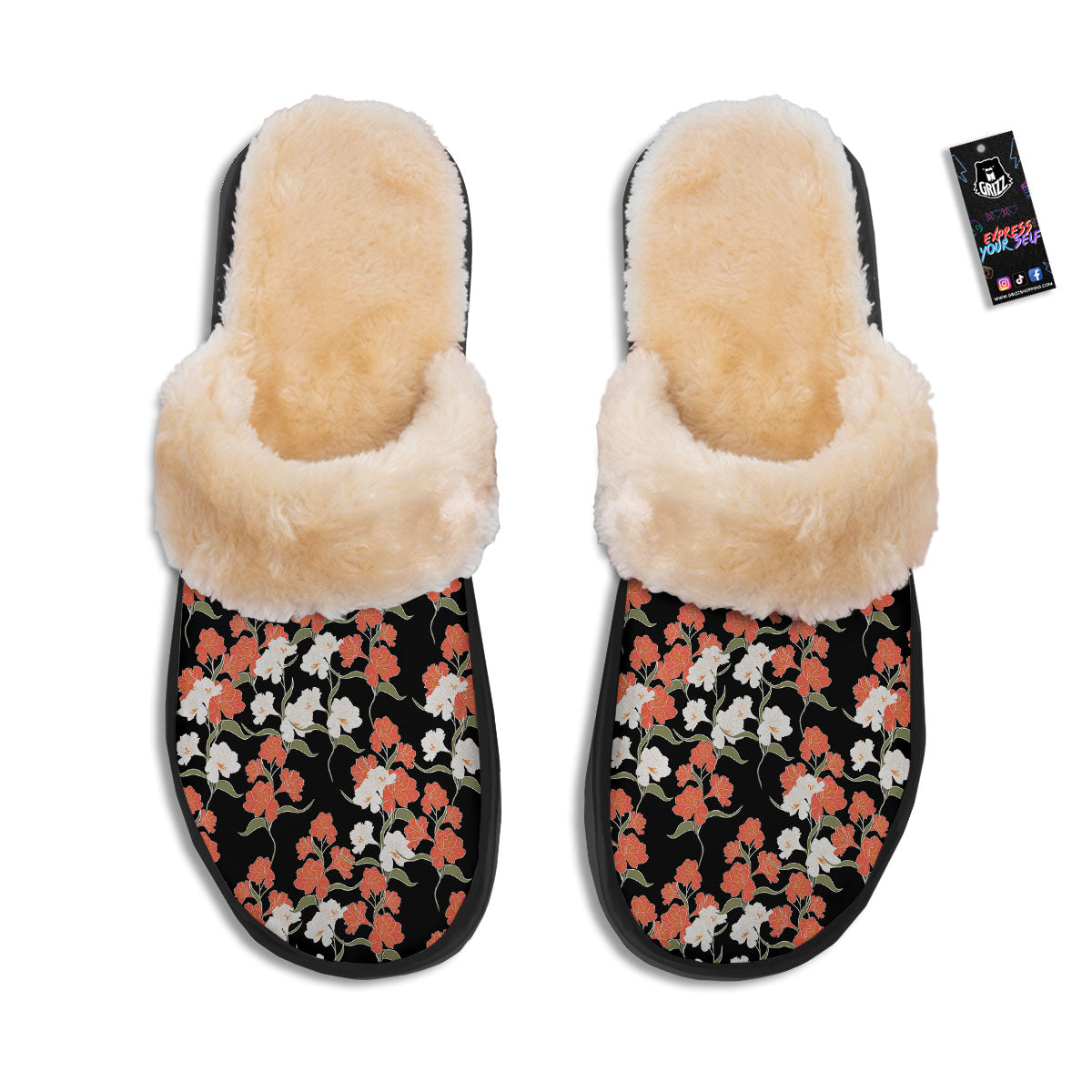 Alstroemeria Red Print Pattern Slippers-grizzshop
