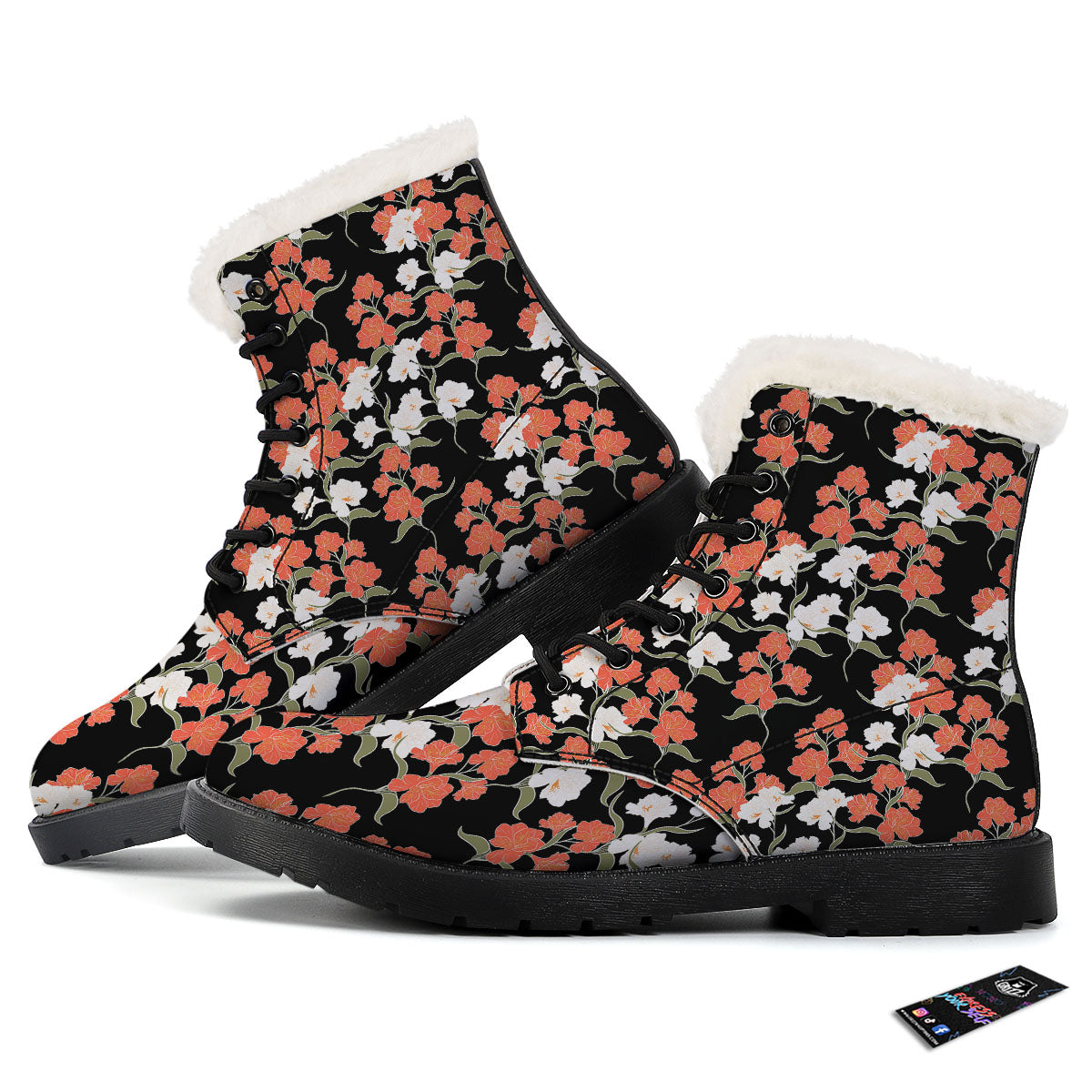 Alstroemeria Red Print Pattern Winter Boots-grizzshop