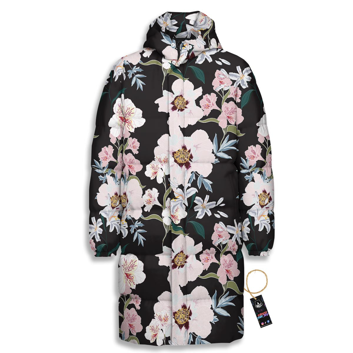 Alstroemeria Tropical Print Pattern Long Down Jacket-grizzshop