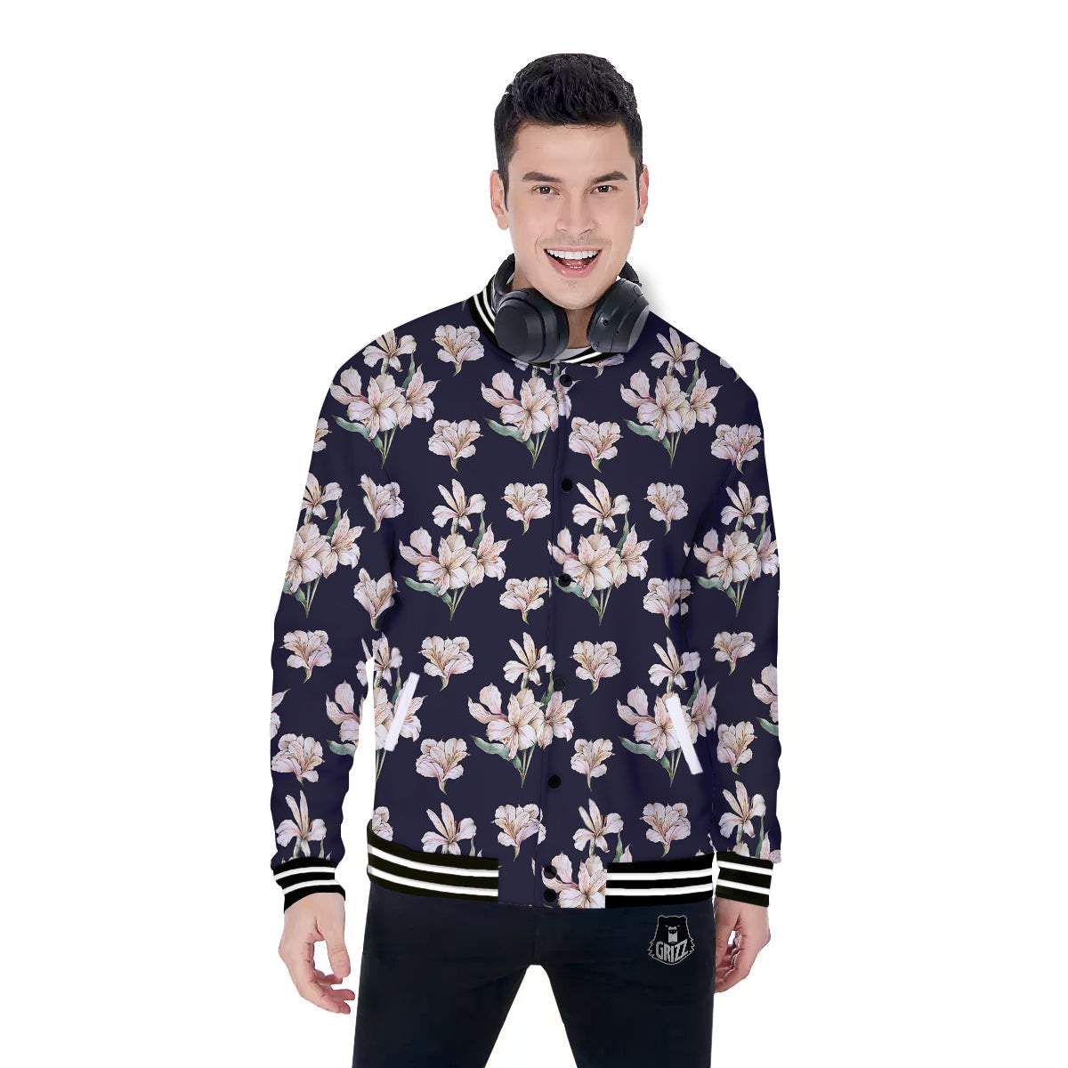 Alstroemeria Watercolor Print Pattern Baseball Jacket-grizzshop