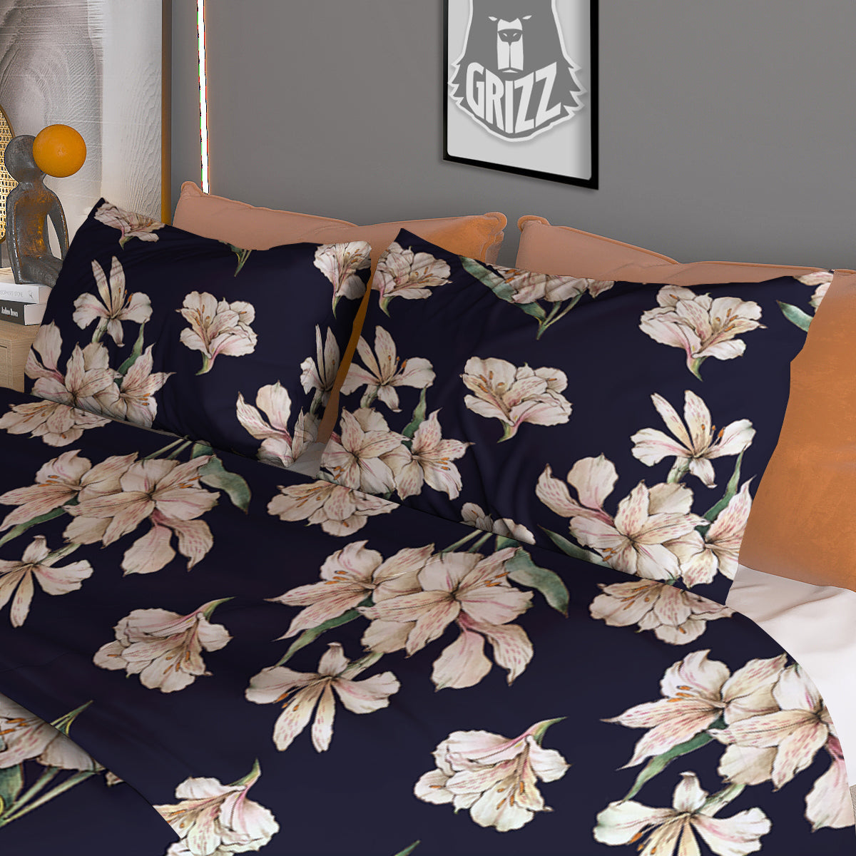 Alstroemeria Watercolor Print Pattern Duvet Cover Bedding Set