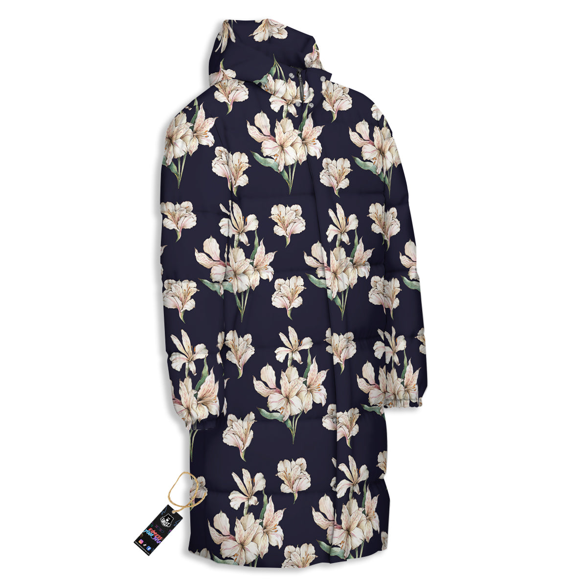 Alstroemeria Watercolor Print Pattern Long Down Jacket-grizzshop