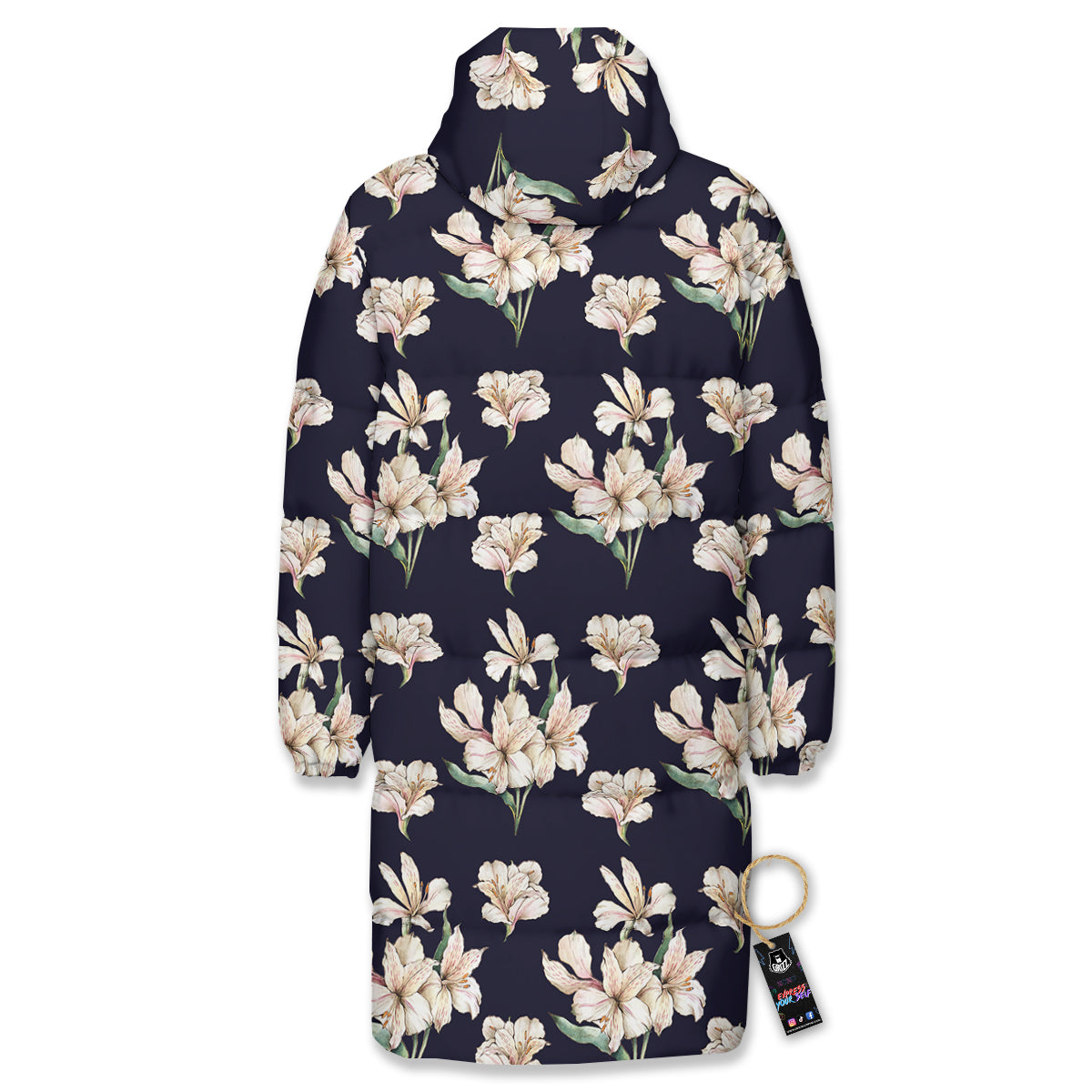 Alstroemeria Watercolor Print Pattern Long Down Jacket-grizzshop