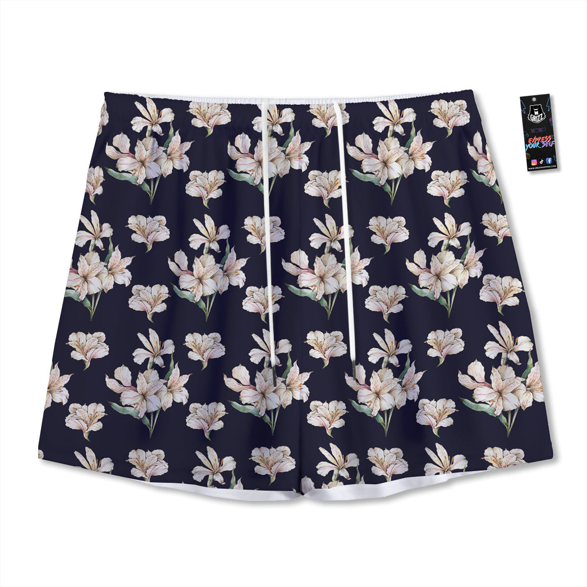Alstroemeria Watercolor Print Pattern Mesh Shorts
