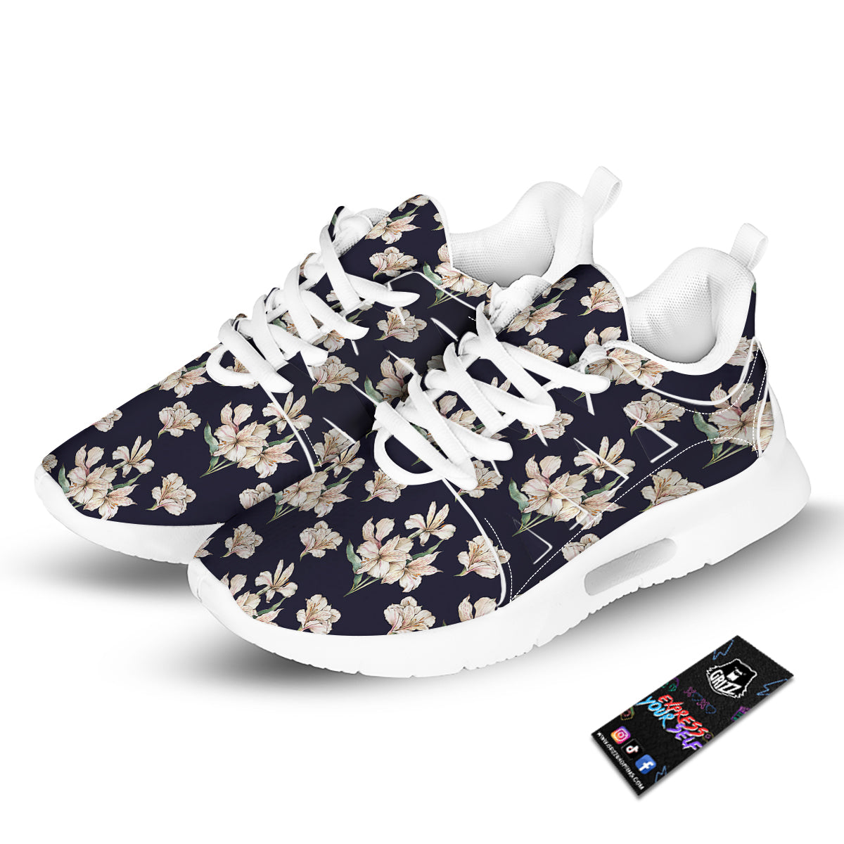 Alstroemeria Watercolor Print Pattern Tennis Shoes-grizzshop