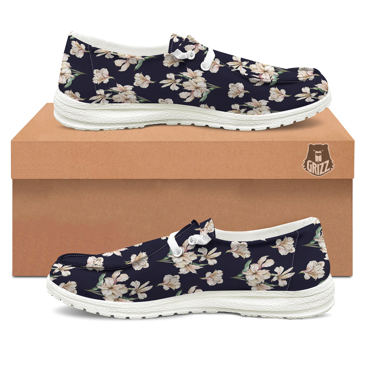 Alstroemeria Watercolor Print Pattern White Loafers-grizzshop